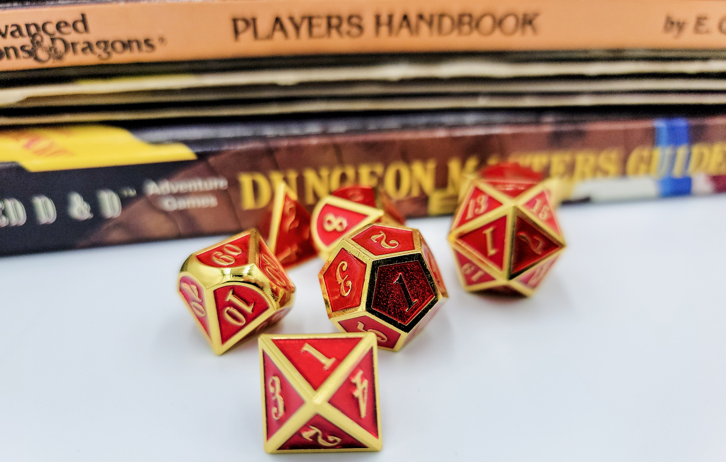 Red & Gold Metal 7 Piece D&D Dice Set