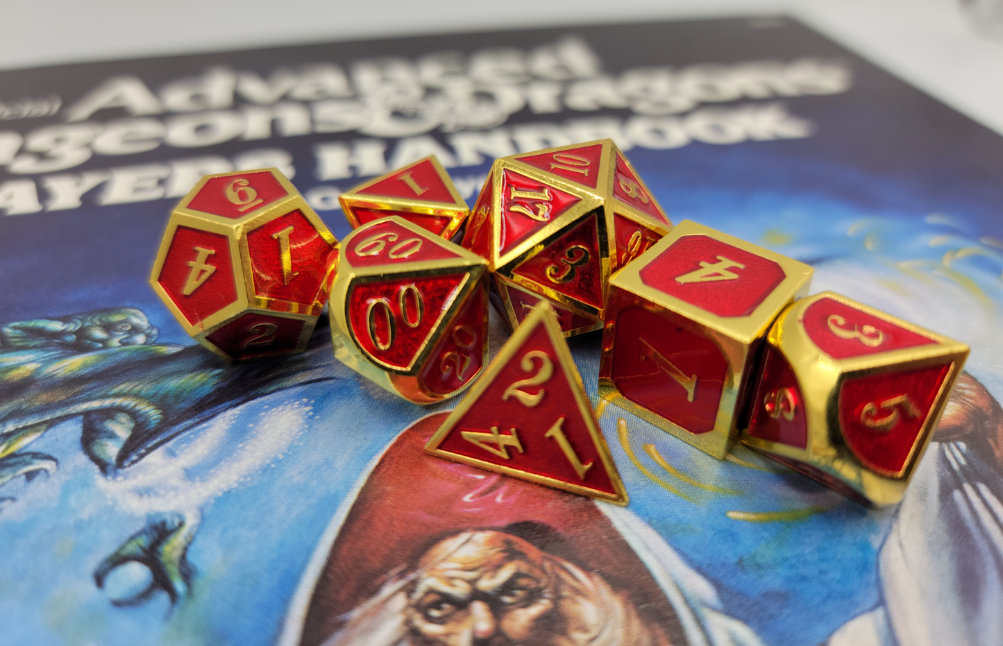 Red & Gold Metal 7 Piece D&D Dice Set