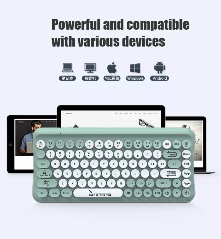 Mini 2.4G Wireless Retro Keyboard and Mouse Combo Round Keys Computer Laptop Mac