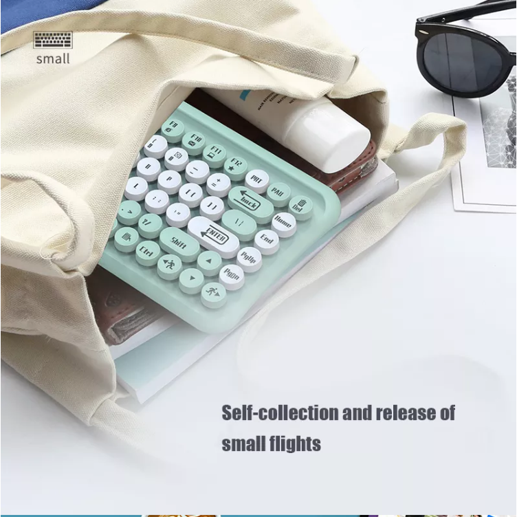 Mini 2.4G Wireless Retro Keyboard and Mouse Combo Round Keys Computer Laptop Mac