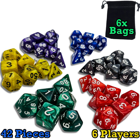 42 Piece DND Dice Set + 6 Velvet Dice Bags