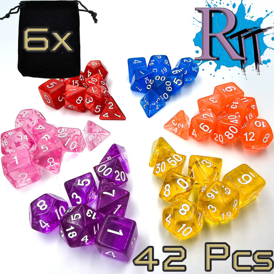 42 Piece DND Dice Set + 6 Velvet Dice Bags