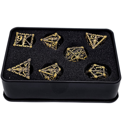 Hollow Metal Ancient Gold Skeleton DND Dice Set