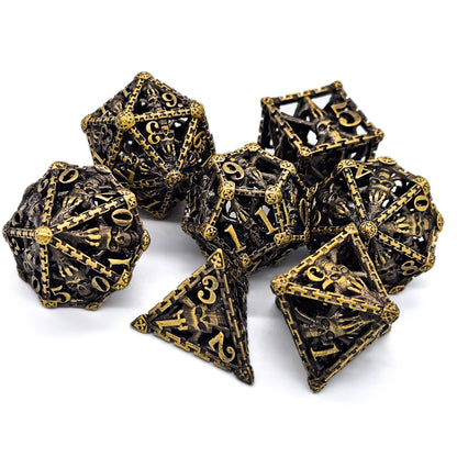 Hollow Metal Ancient Gold Skeleton DND Dice Set