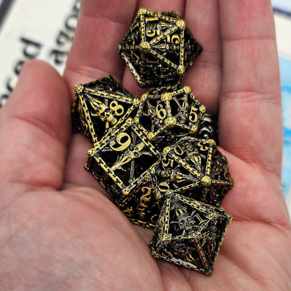 Hollow Metal Ancient Gold Skeleton DND Dice Set