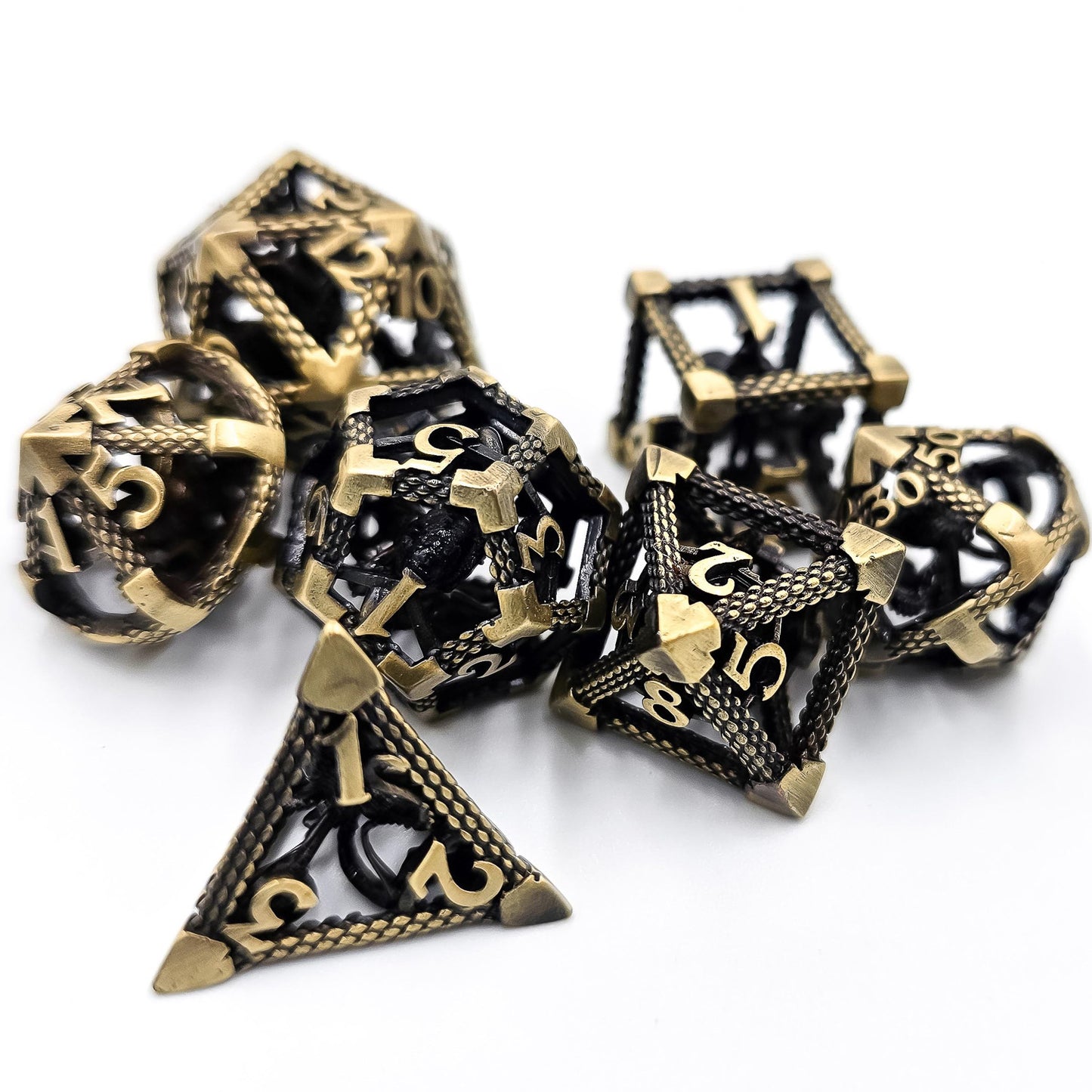 Ancient Gold Hollow Metal Cthulhu Dice