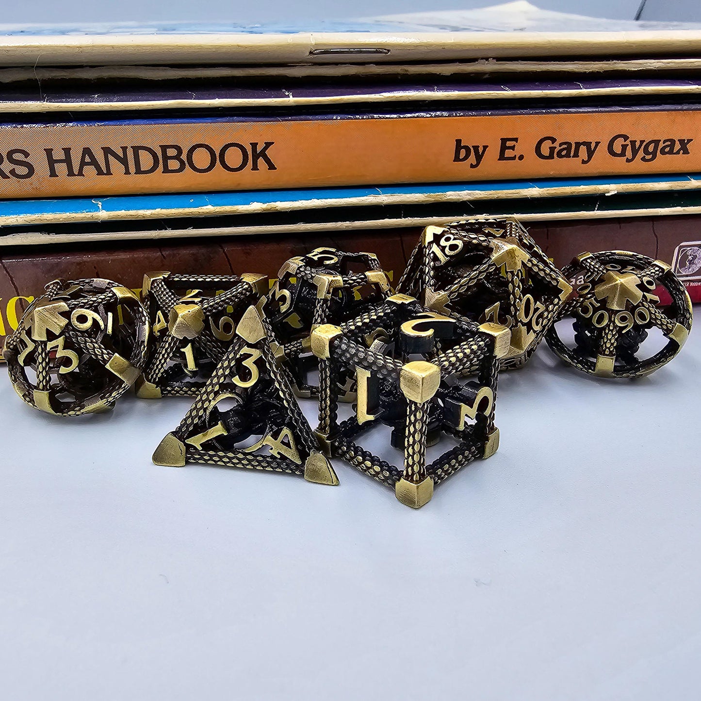 Ancient Gold Hollow Metal Cthulhu Dice