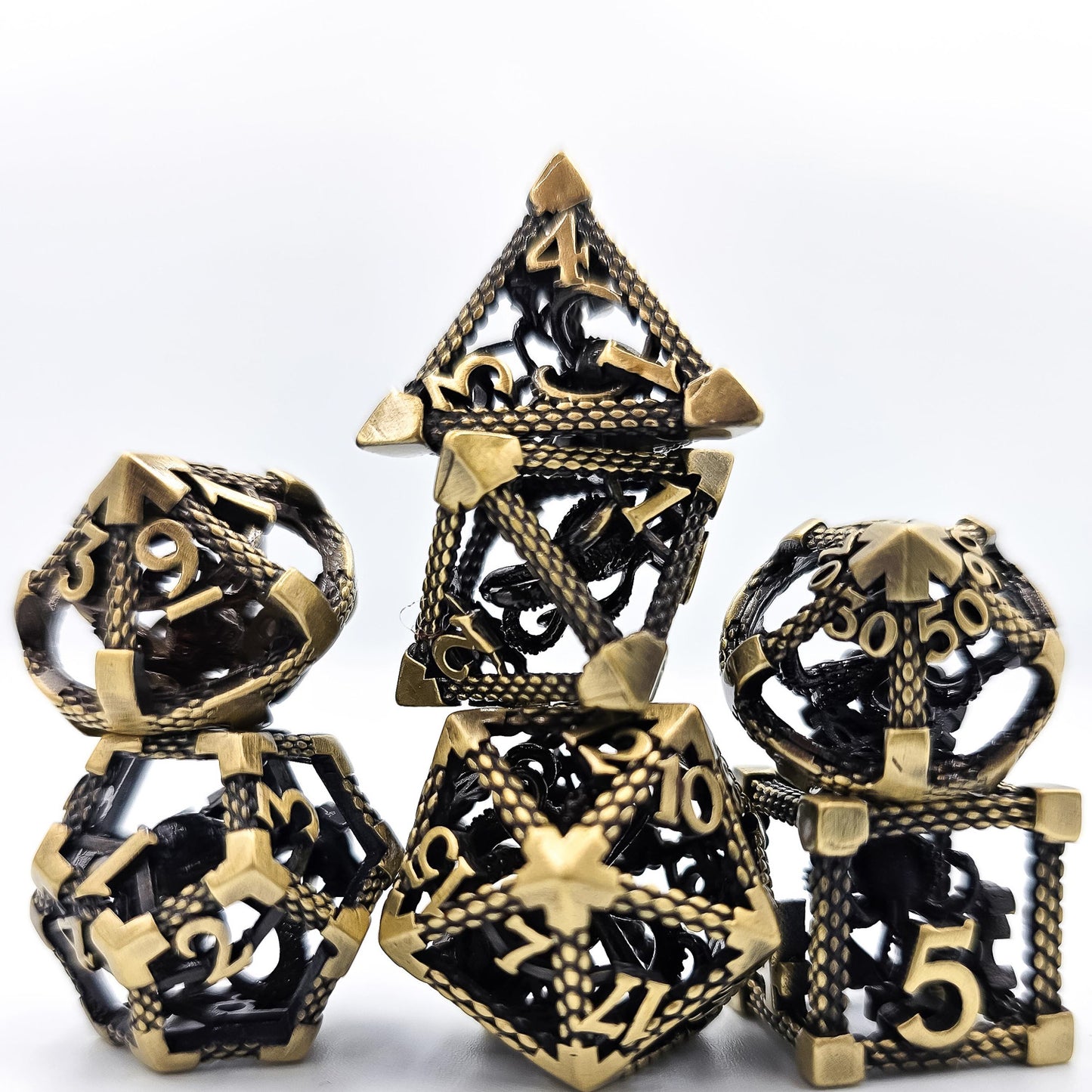 Ancient Gold Hollow Metal Cthulhu Dice