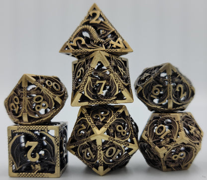 Hollow Metal Ancient Gold Dragon DND Dice Set