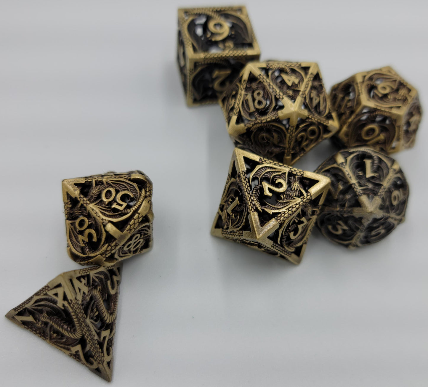 Hollow Metal Ancient Gold Dragon DND Dice Set