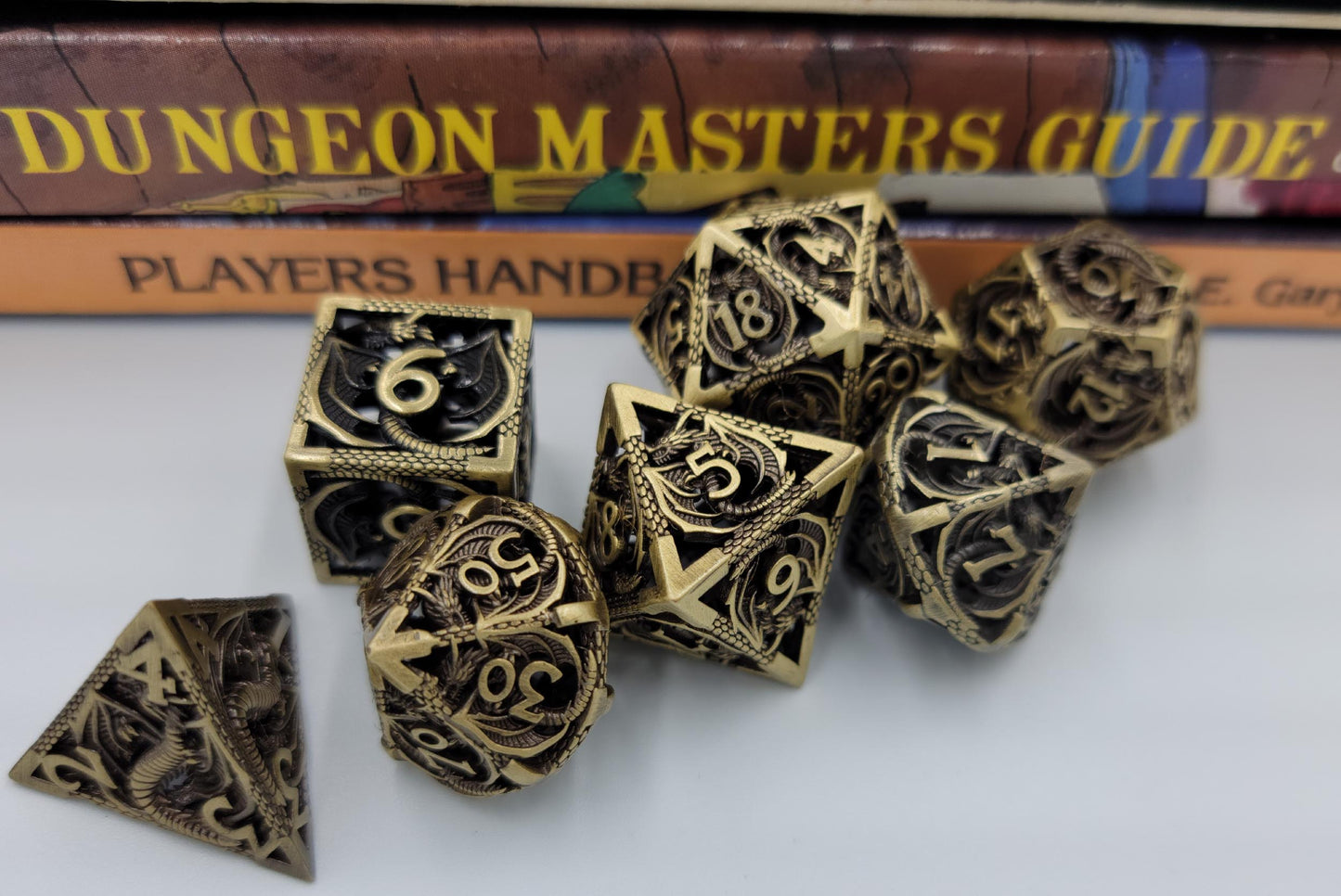 Hollow Metal Ancient Gold Dragon DND Dice Set