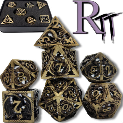 Hollow Metal Ancient Gold Dragon DND Dice Set