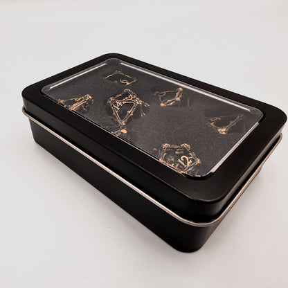 Antique Gold Hollow Metal 3D Skull DND Dice Set