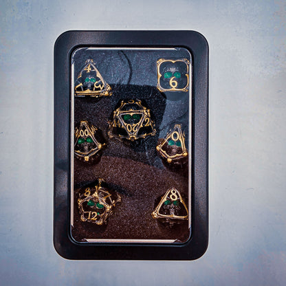 Antique Gold Hollow Metal 3D Skull DND Dice Set