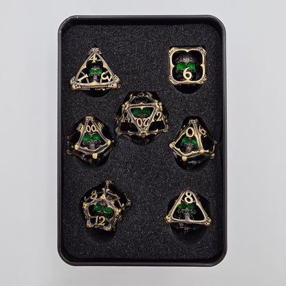 Antique Gold Hollow Metal 3D Skull DND Dice Set