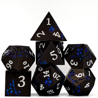 Solid Metal Black Plum Blossom DND Dice Set