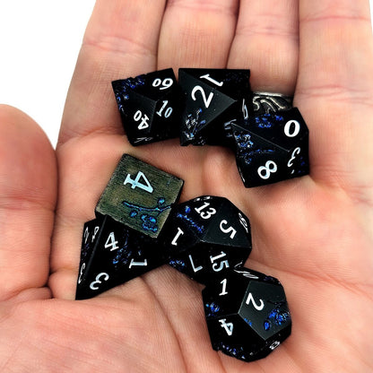 Solid Metal Black Plum Blossom DND Dice Set