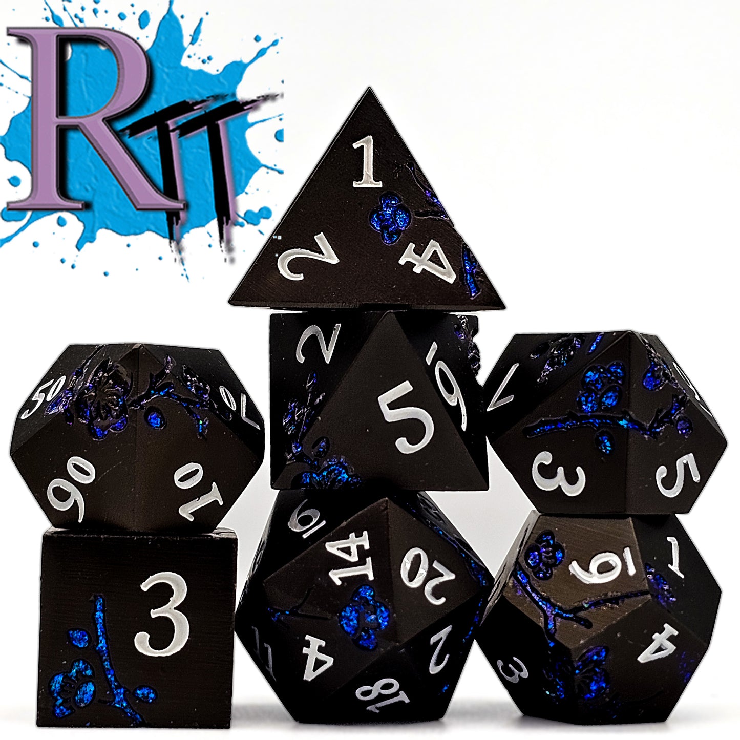 Solid Metal Black Plum Blossom DND Dice Set