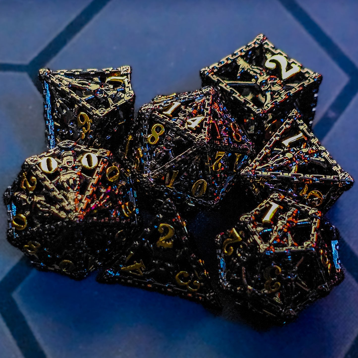 Hollow Metal Black Skeleton DND Dice Set