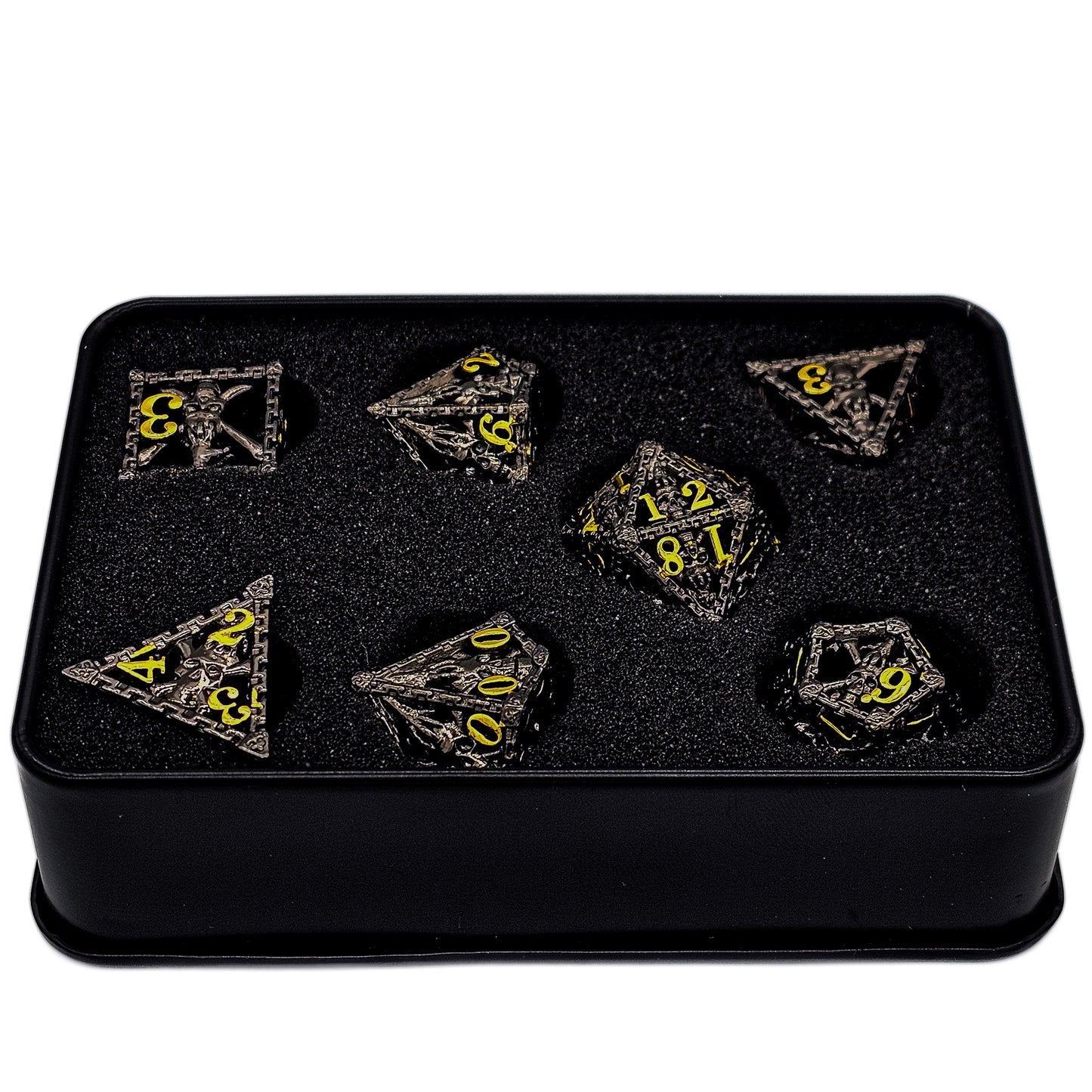 Hollow Metal Black Skeleton DND Dice Set