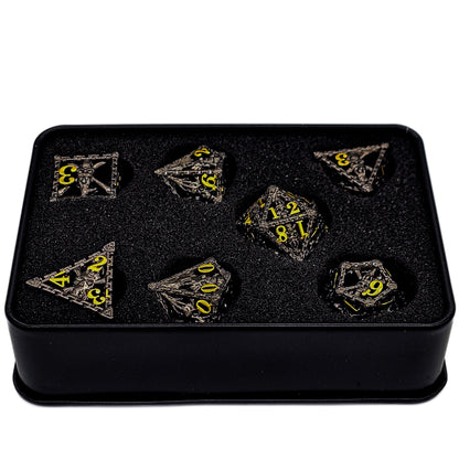 Hollow Metal Black Skeleton DND Dice Set