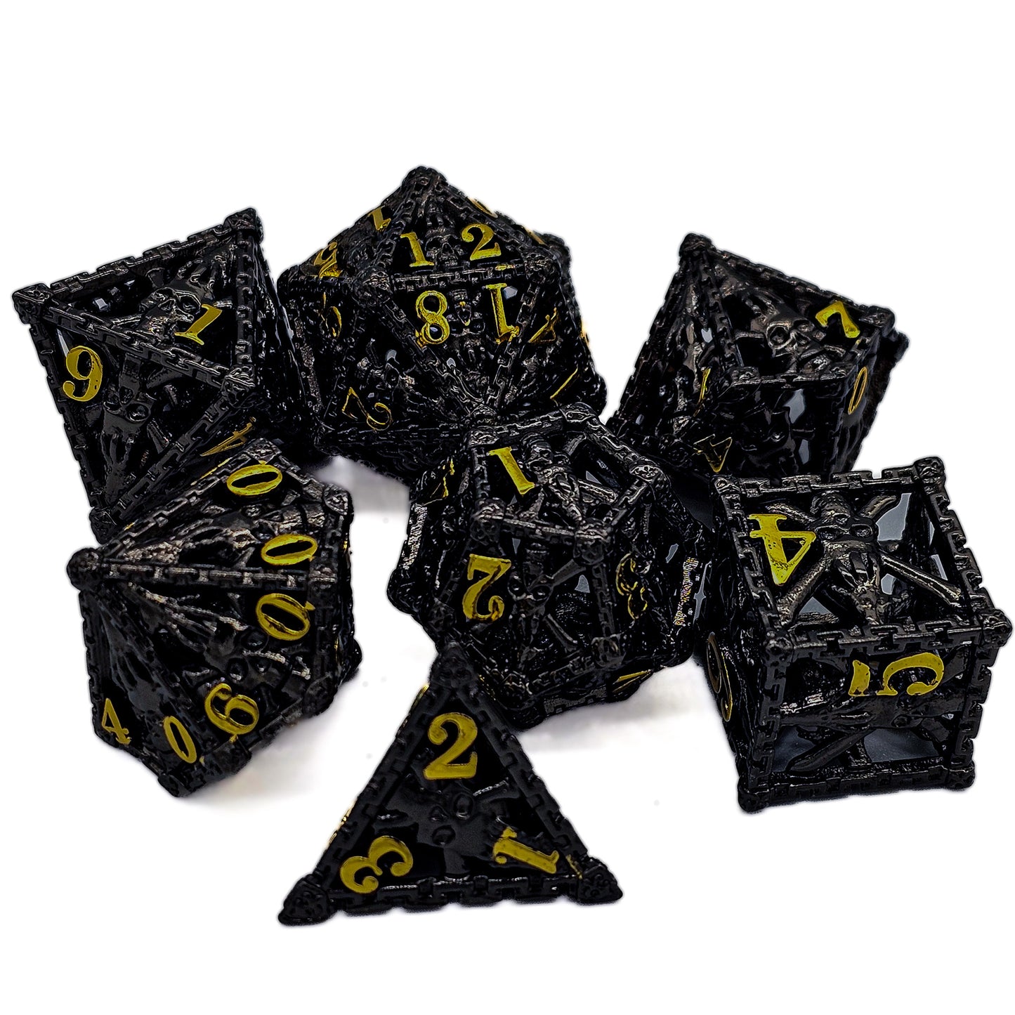 Hollow Metal Black Skeleton DND Dice Set