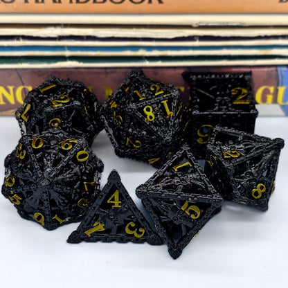 Hollow Metal Black Skeleton DND Dice Set