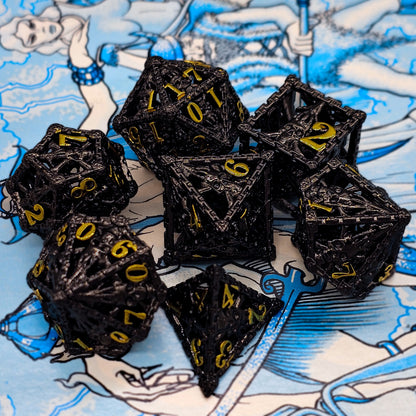 Hollow Metal Black Skeleton DND Dice Set