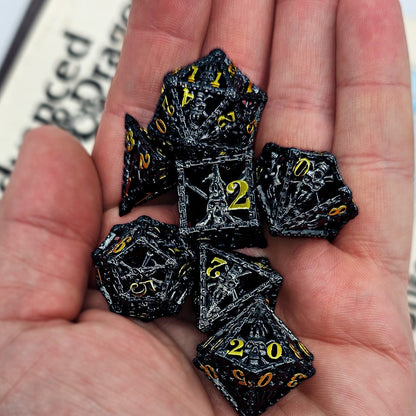 Hollow Metal Black Skeleton DND Dice Set