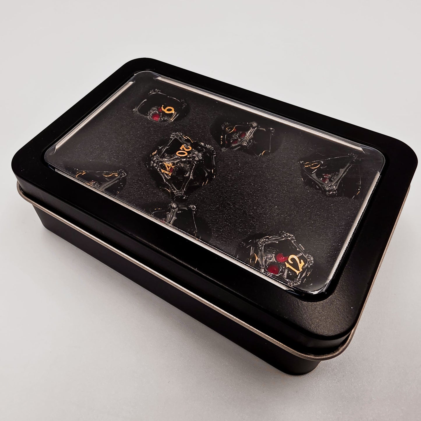 Black & Gold Hollow Metal 3D Skull DND Dice Set