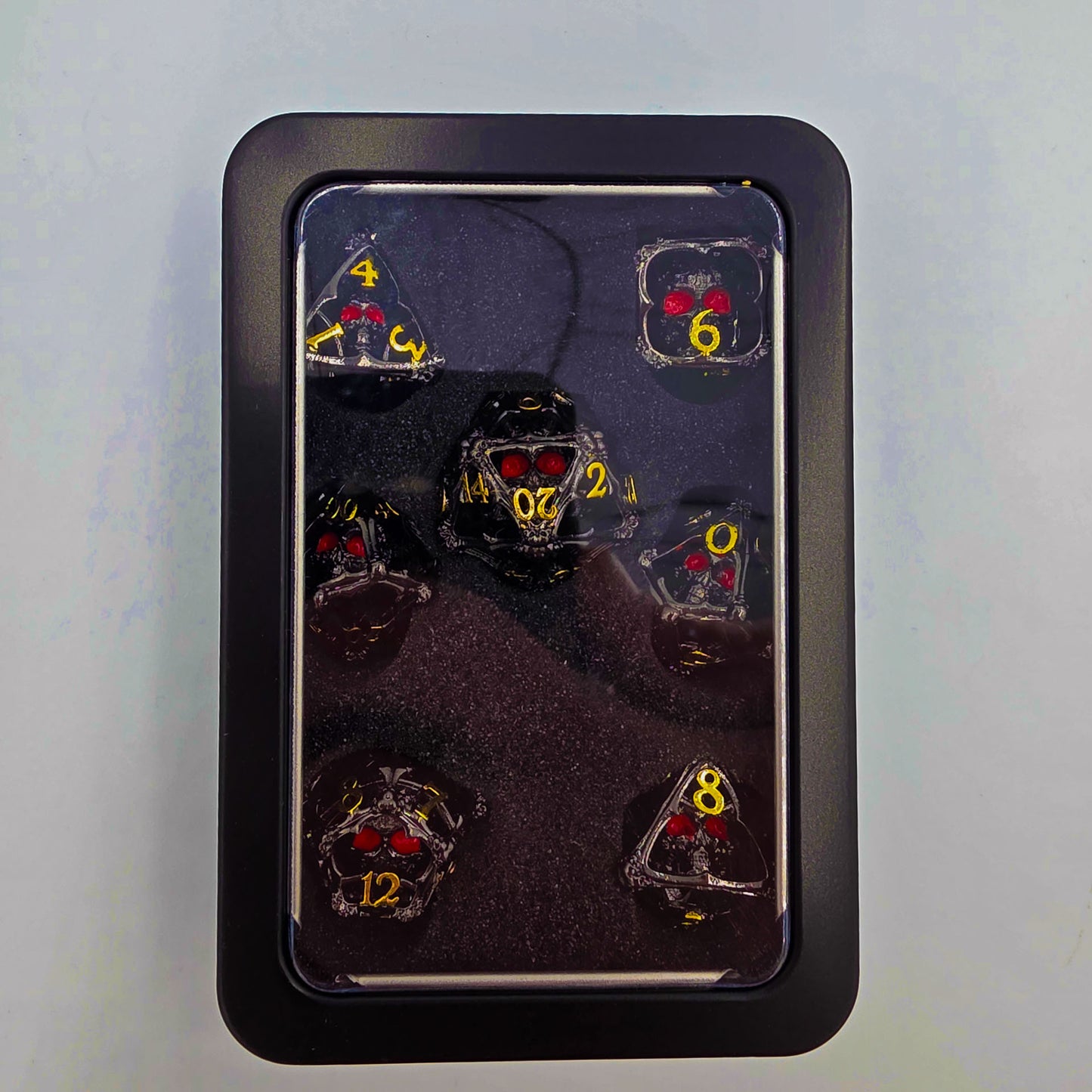 Black & Gold Hollow Metal 3D Skull DND Dice Set