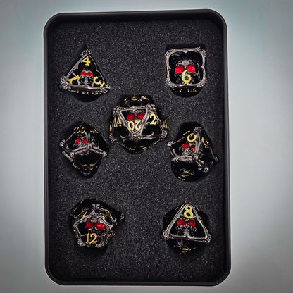 Black & Gold Hollow Metal 3D Skull DND Dice Set