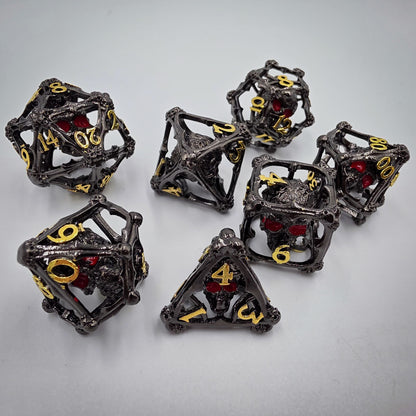 Black & Gold Hollow Metal 3D Skull DND Dice Set