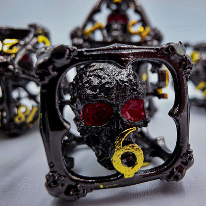 Black & Gold Hollow Metal 3D Skull DND Dice Set