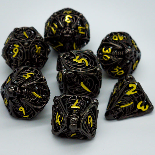 Hollow Metal Black Skeleton DND Dice Set