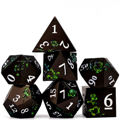 Solid Metal Black Plum Blossom DND Dice Set