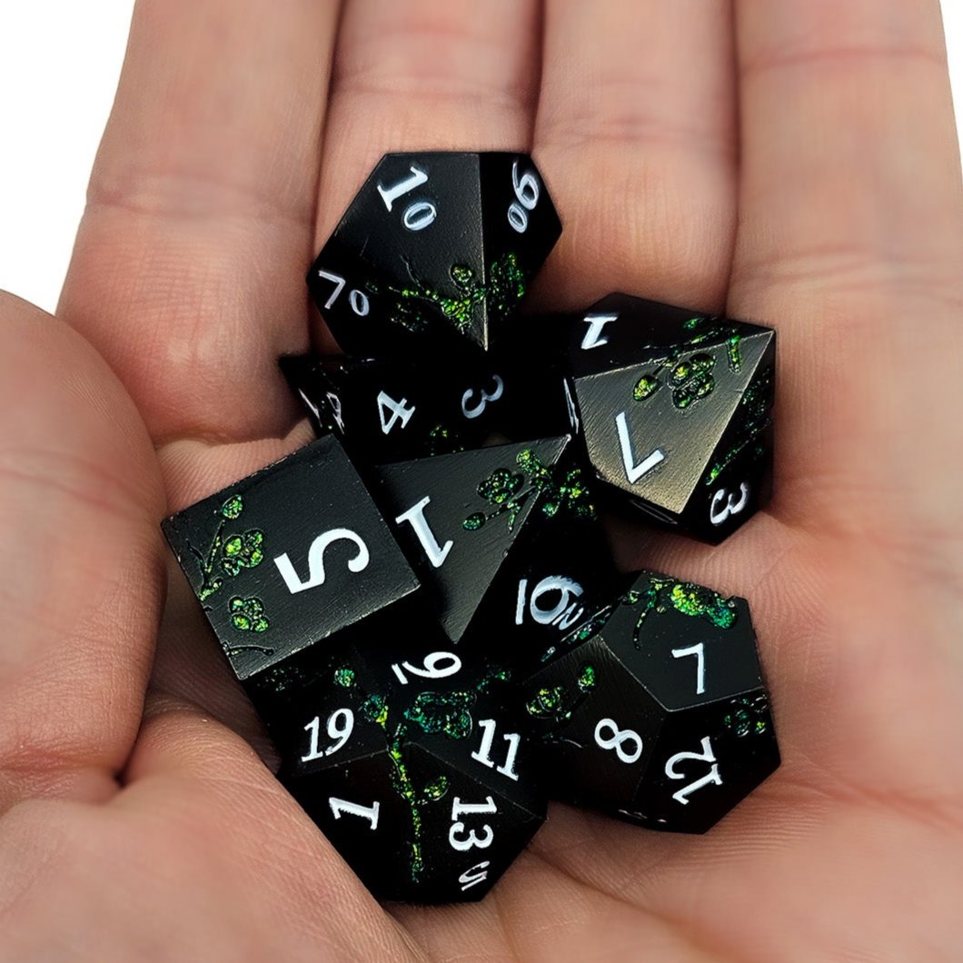 Solid Metal Black Plum Blossom DND Dice Set