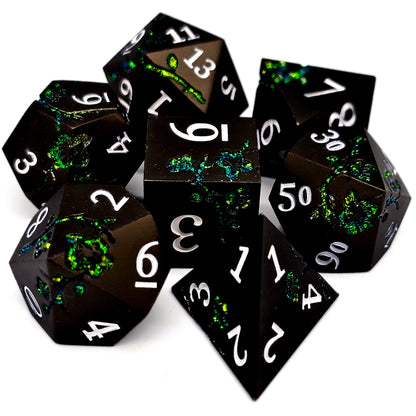 Solid Metal Black Plum Blossom DND Dice Set