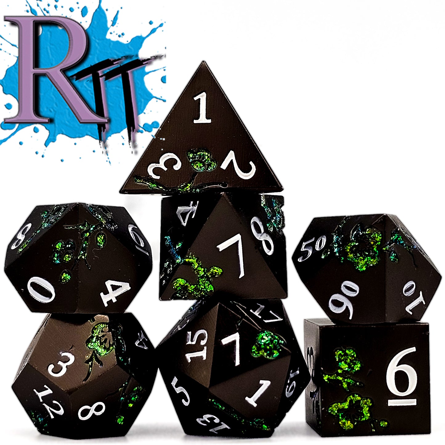 Solid Metal Black Plum Blossom DND Dice Set