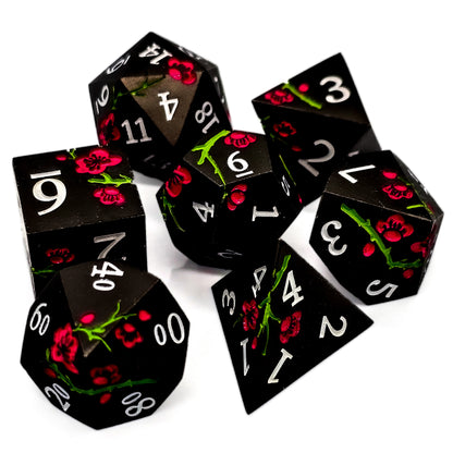 Solid Metal Black Plum Blossom DND Dice Set