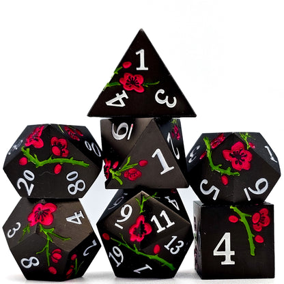 Solid Metal Black Plum Blossom DND Dice Set