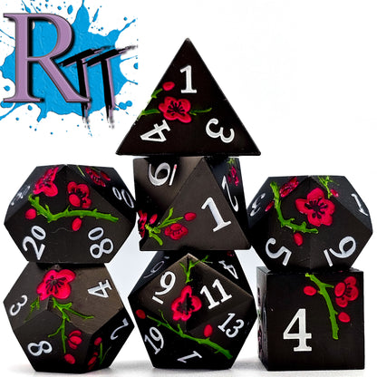 Solid Metal Black Plum Blossom DND Dice Set