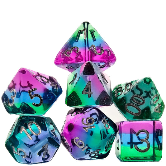 7pcs/Set Blue, Purple & Green Resin DND Dice