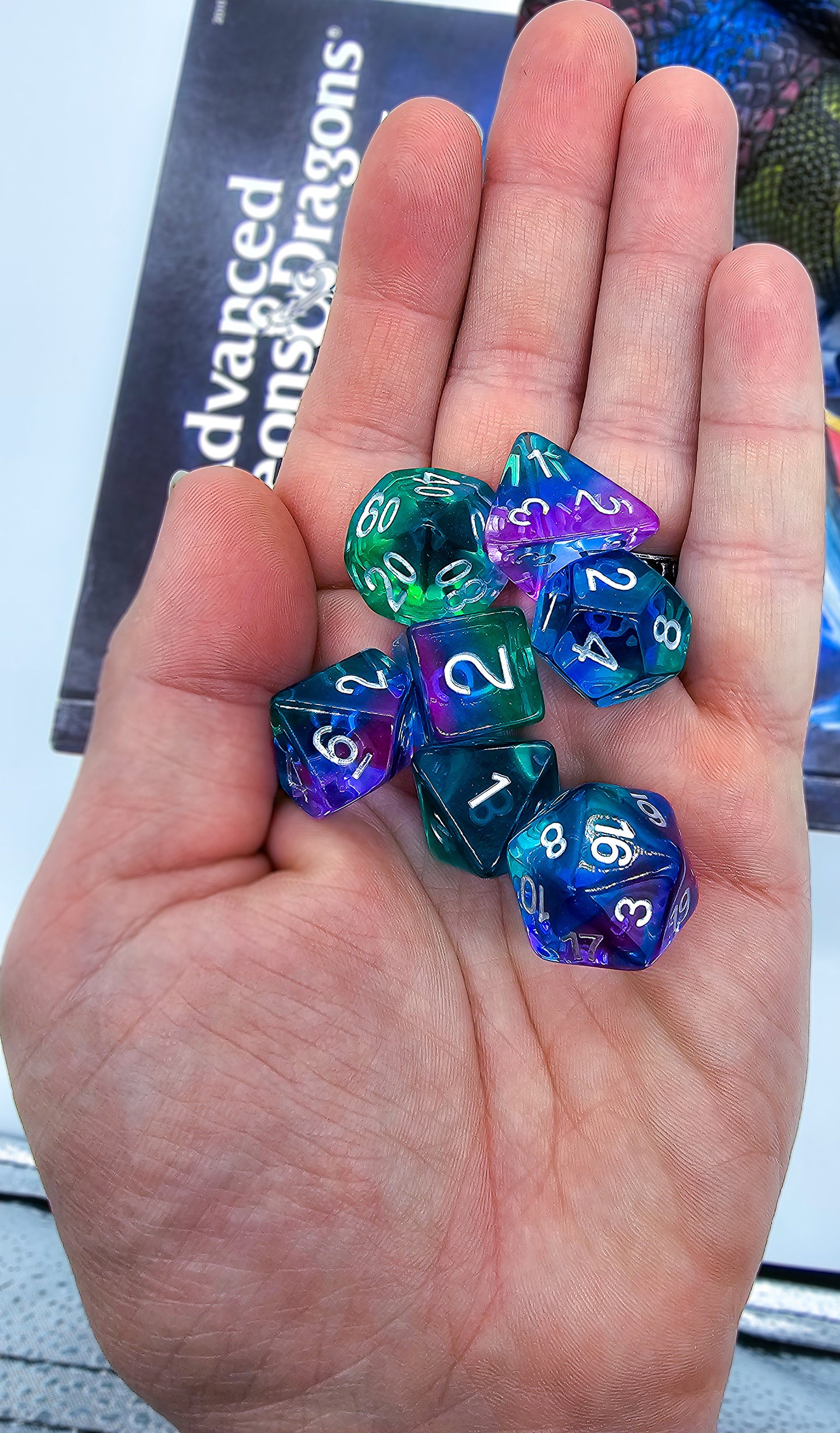 7pcs/Set Blue, Purple & Green Resin DND Dice