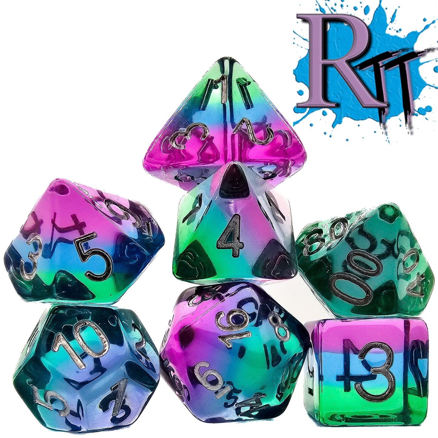 7pcs/Set Blue, Purple & Green Resin DND Dice