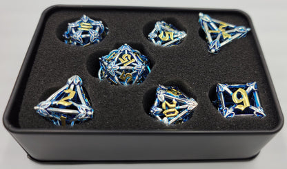 Blue, Silver & Gold Hollow Metal Caltrops Dice