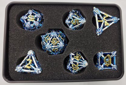 Blue, Silver & Gold Hollow Metal Caltrops Dice