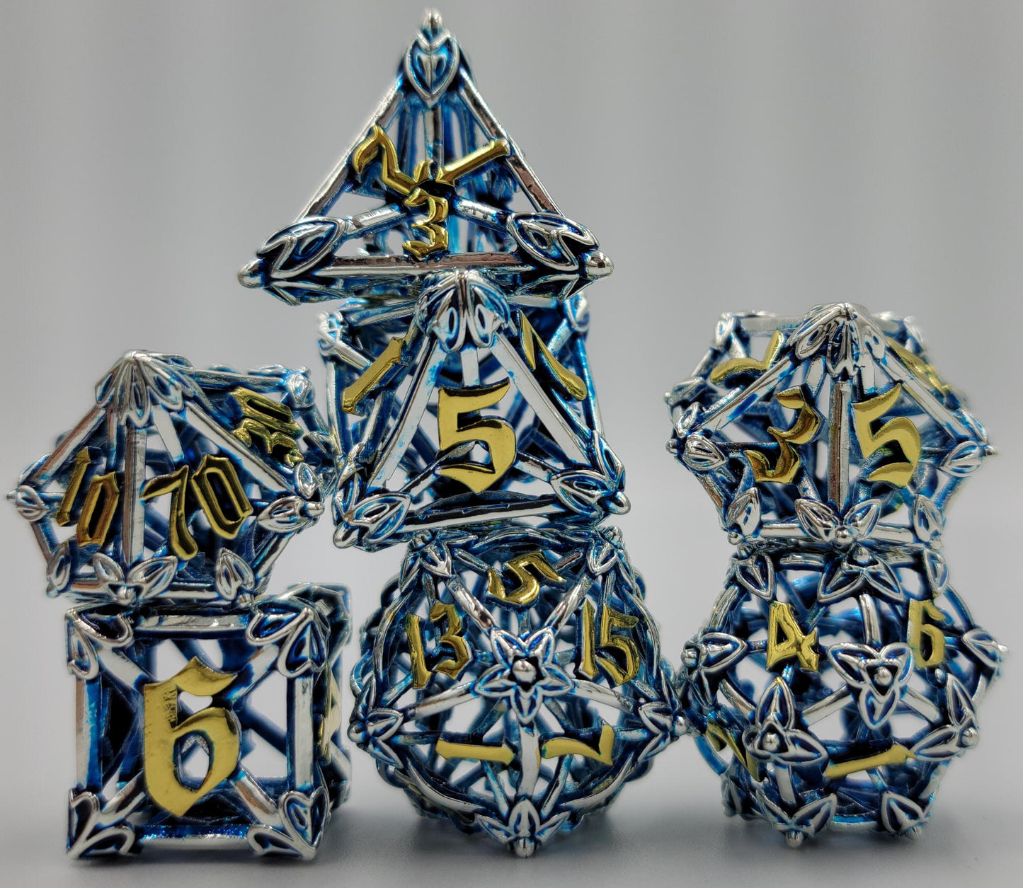 Blue, Silver & Gold Hollow Metal Caltrops Dice