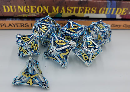 Blue, Silver & Gold Hollow Metal Caltrops Dice