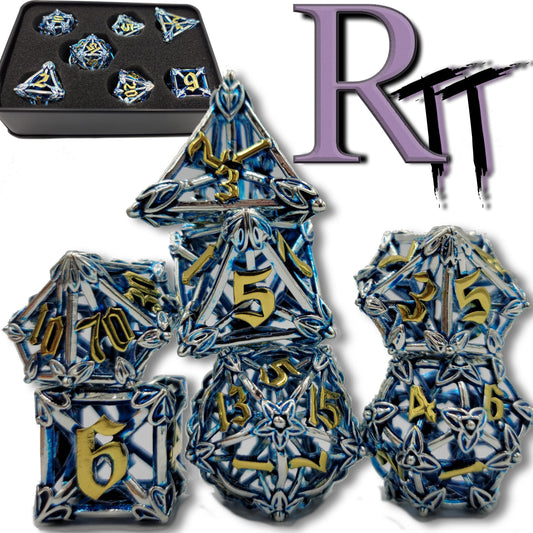 Blue, Silver & Gold Hollow Metal Caltrops Dice